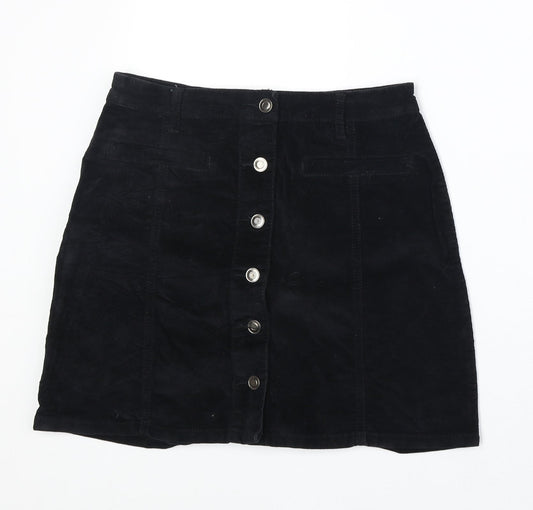 Select Womens Black Cotton A-Line Skirt Size 6 Button