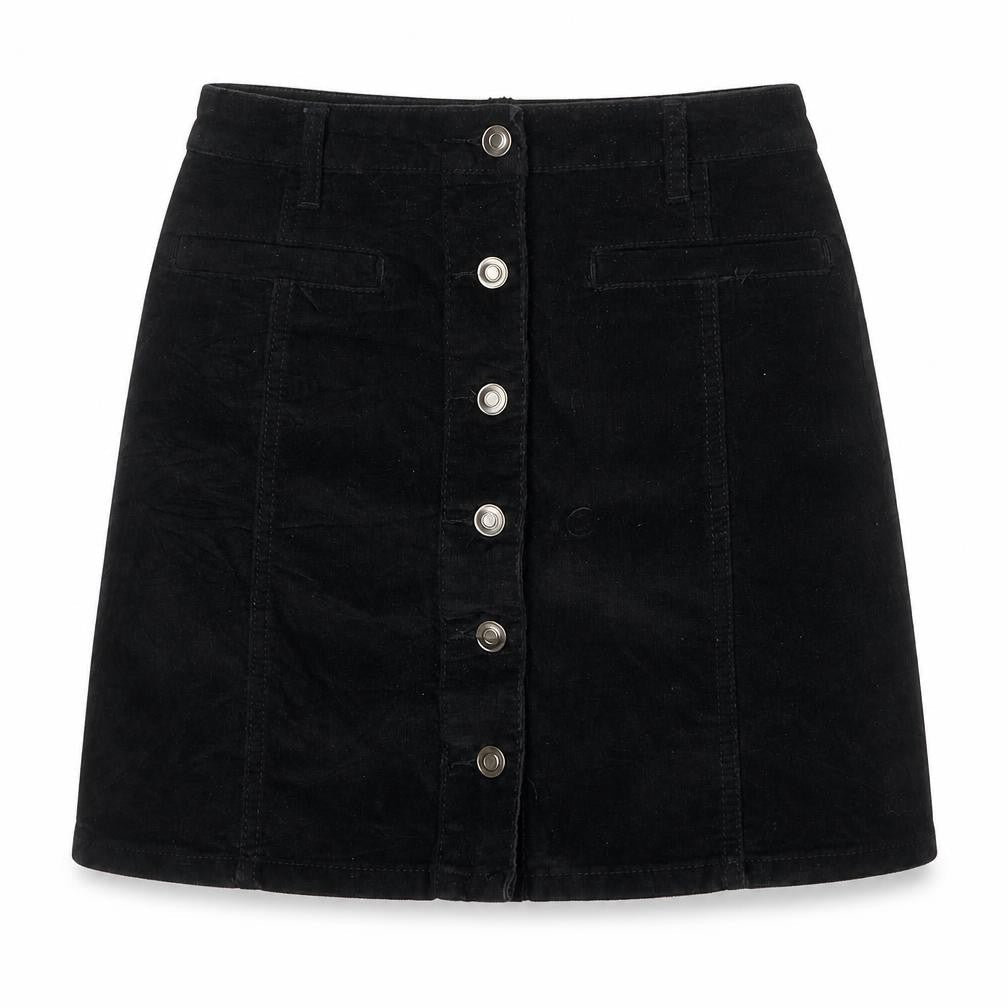 Select Womens Black Cotton A-Line Skirt Size 6 Button