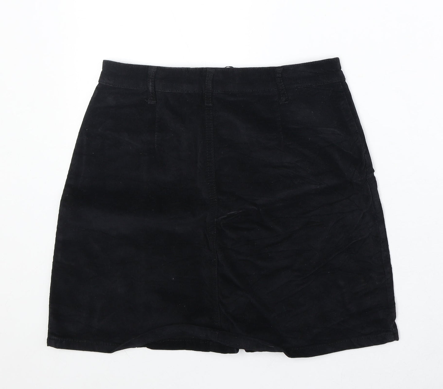 Select Womens Black Cotton A-Line Skirt Size 6 Button