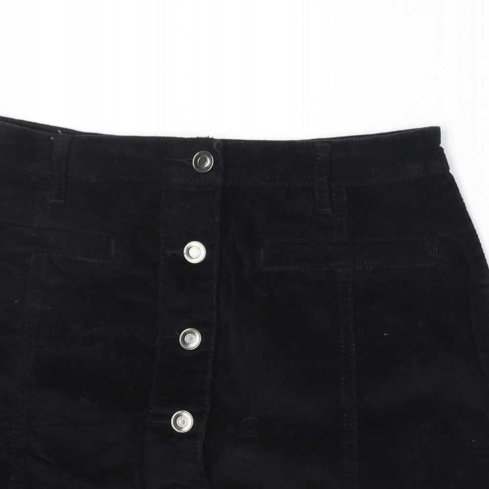 Select Womens Black Cotton A-Line Skirt Size 6 Button