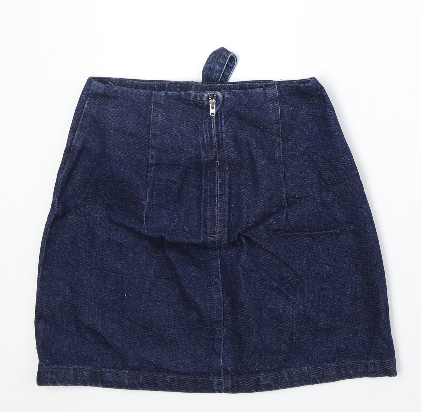 Topshop Womens Blue Cotton A-Line Skirt Size 8 Zip