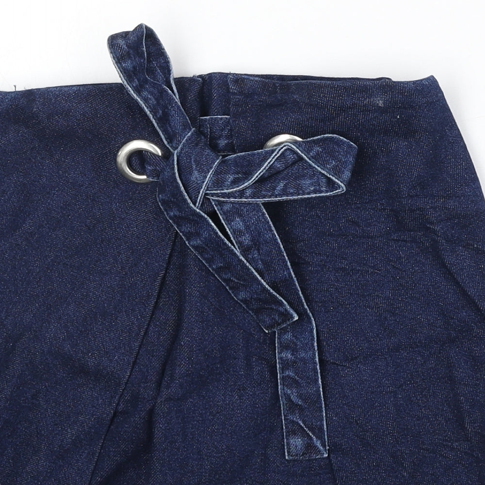 Topshop Womens Blue Cotton A-Line Skirt Size 8 Zip