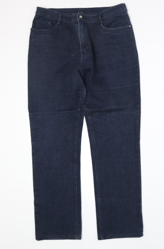 YL Womens Blue Animal Print Cotton Straight Jeans Size 30 in Regular Zip - Cheetah Print