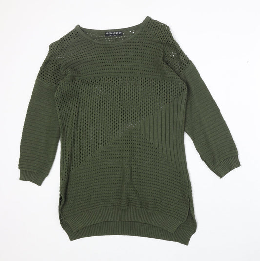 Select Womens Green Boat Neck Geometric Cotton Pullover Jumper Size 6
