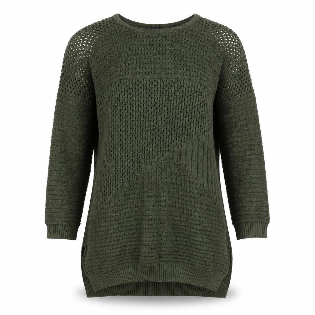 Select Womens Green Boat Neck Geometric Cotton Pullover Jumper Size 6