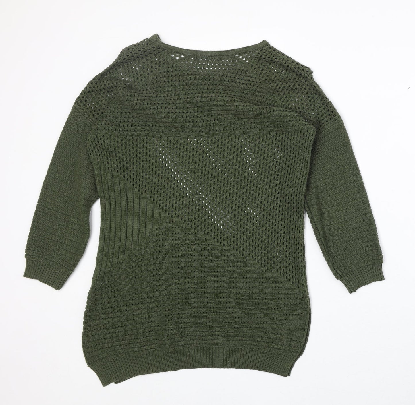 Select Womens Green Boat Neck Geometric Cotton Pullover Jumper Size 6
