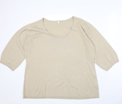 Note Womens Beige Scoop Neck Acrylic Pullover Jumper Size 20