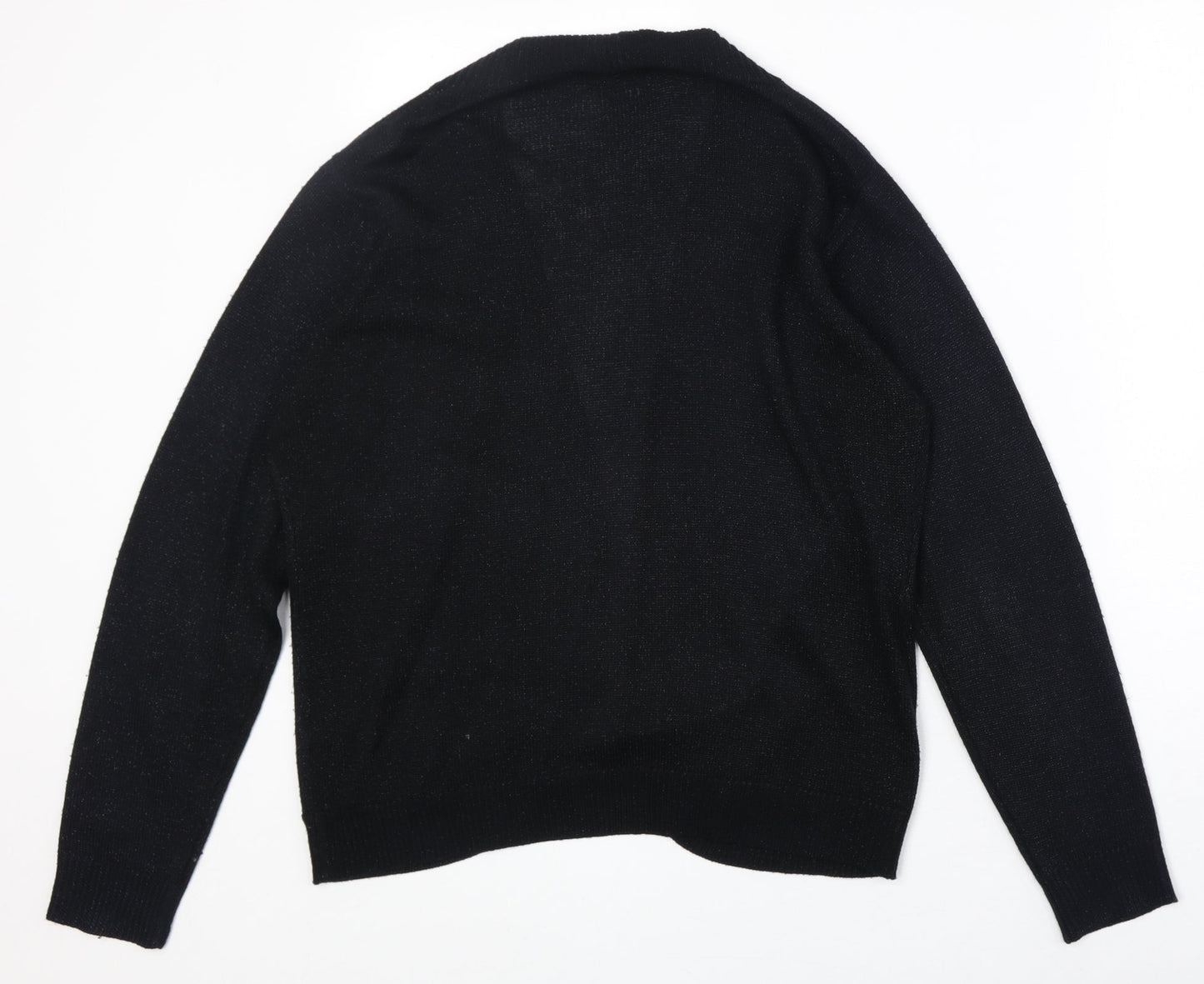EWM Womens Black V-Neck Acetate Cardigan Jumper Size M