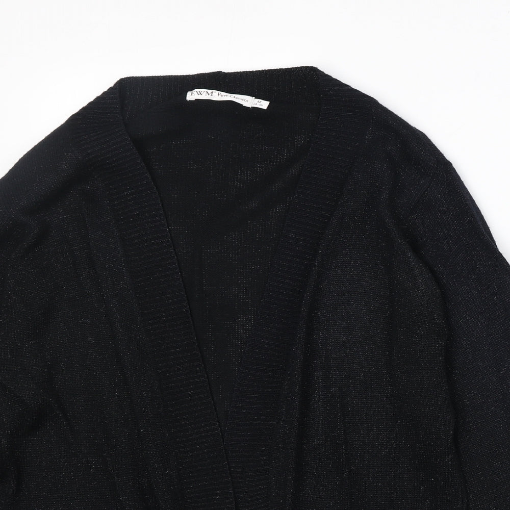 EWM Womens Black V-Neck Acetate Cardigan Jumper Size M