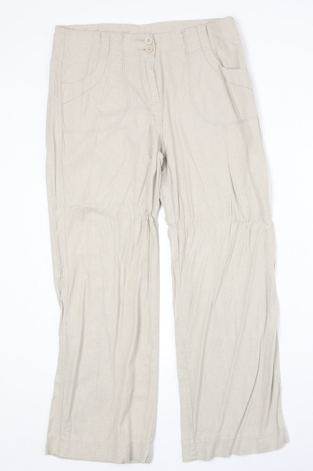 Marks and Spencer Womens Beige Linen Trousers Size 12 Regular Zip
