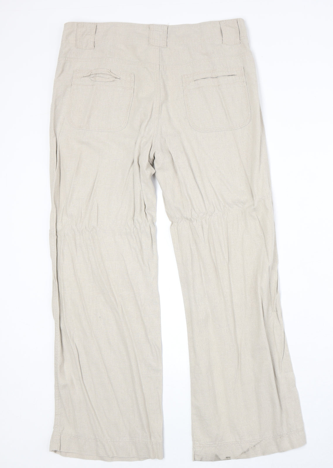 Marks and Spencer Womens Beige Linen Trousers Size 12 Regular Zip