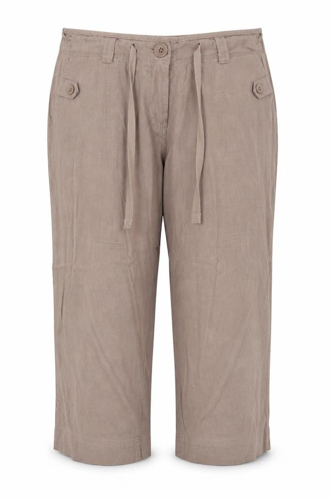 //Text Womens Brown Linen Cropped Trousers Size 36 in Regular Zip