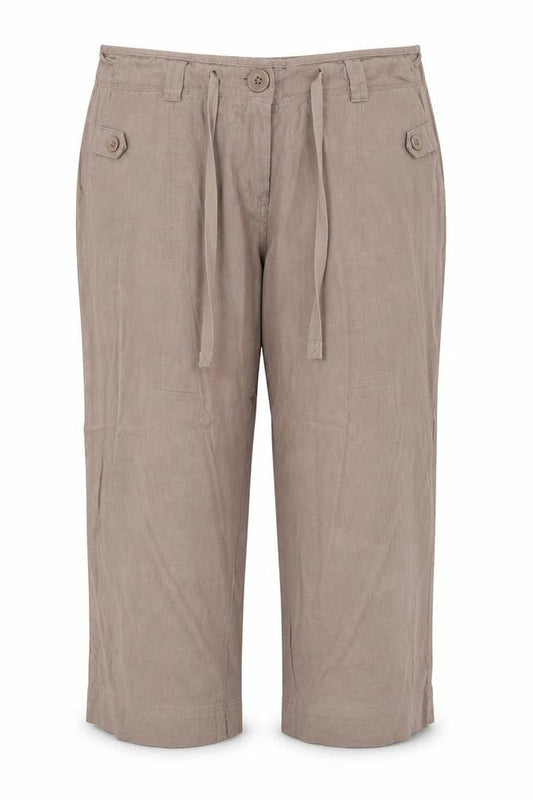 //Text Womens Brown Linen Cropped Trousers Size 36 in Regular Zip