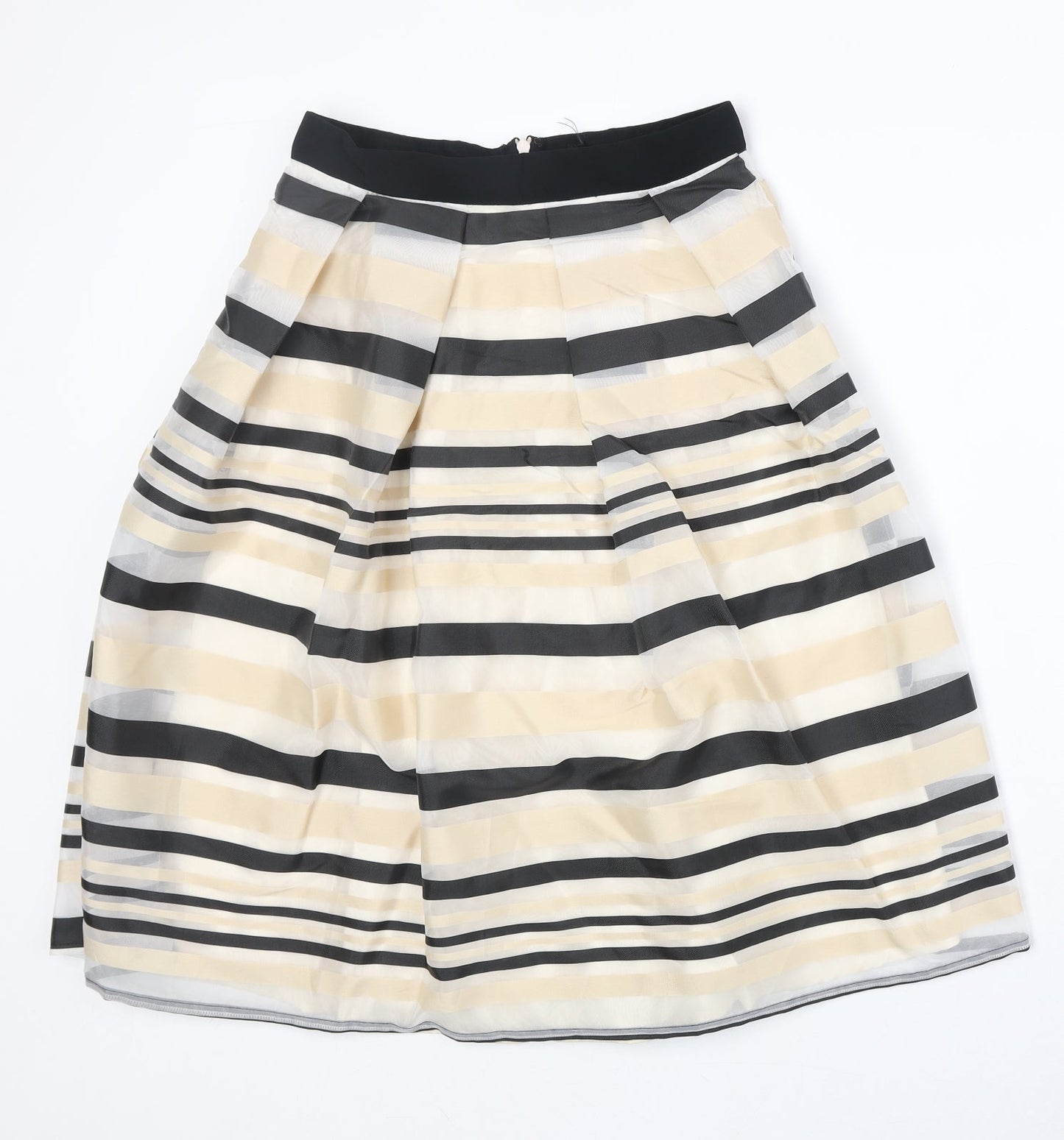 Preworn Womens Beige Striped Polyester Tulip Skirt Size 10 Zip