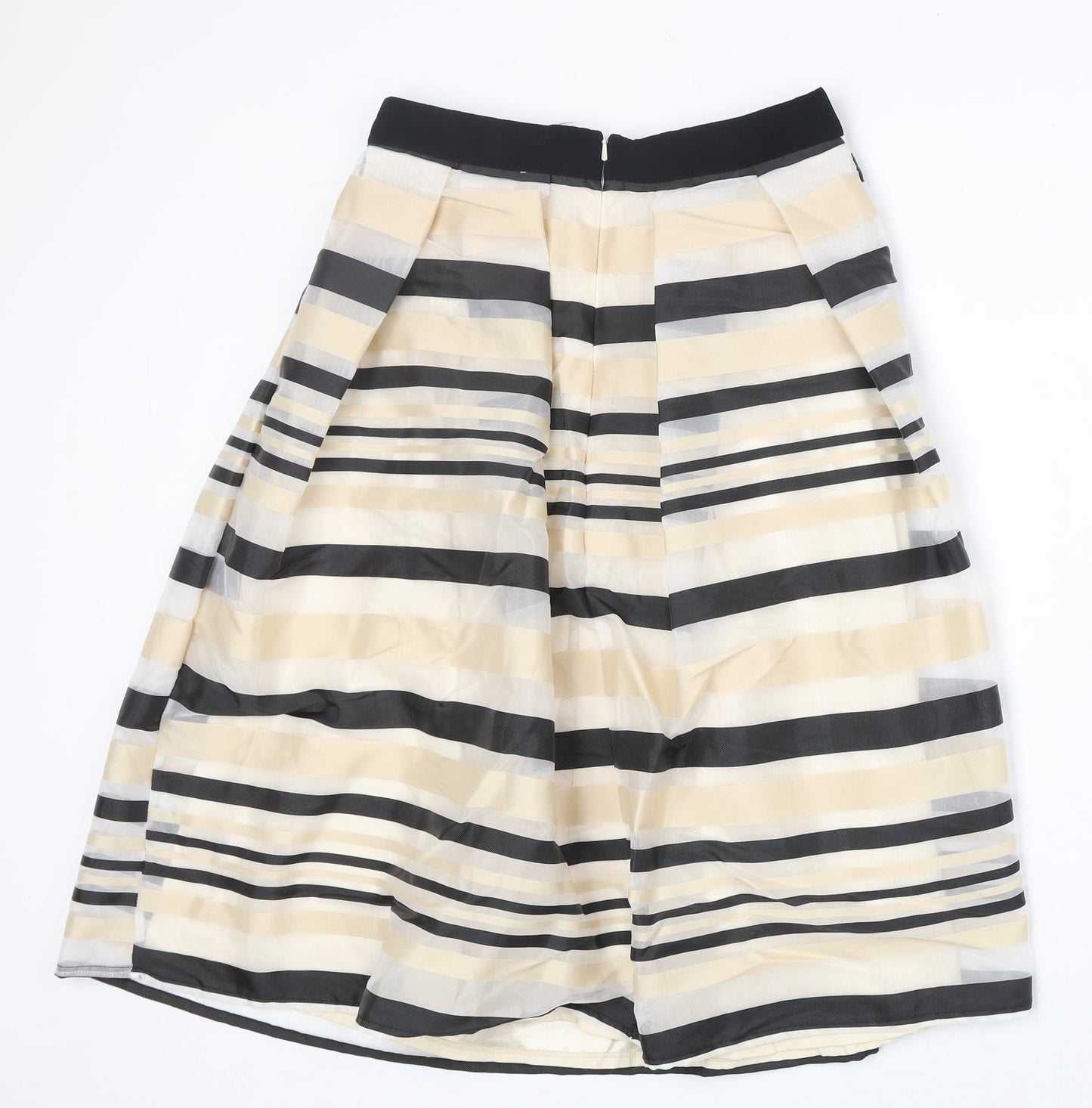 Preworn Womens Beige Striped Polyester Tulip Skirt Size 10 Zip