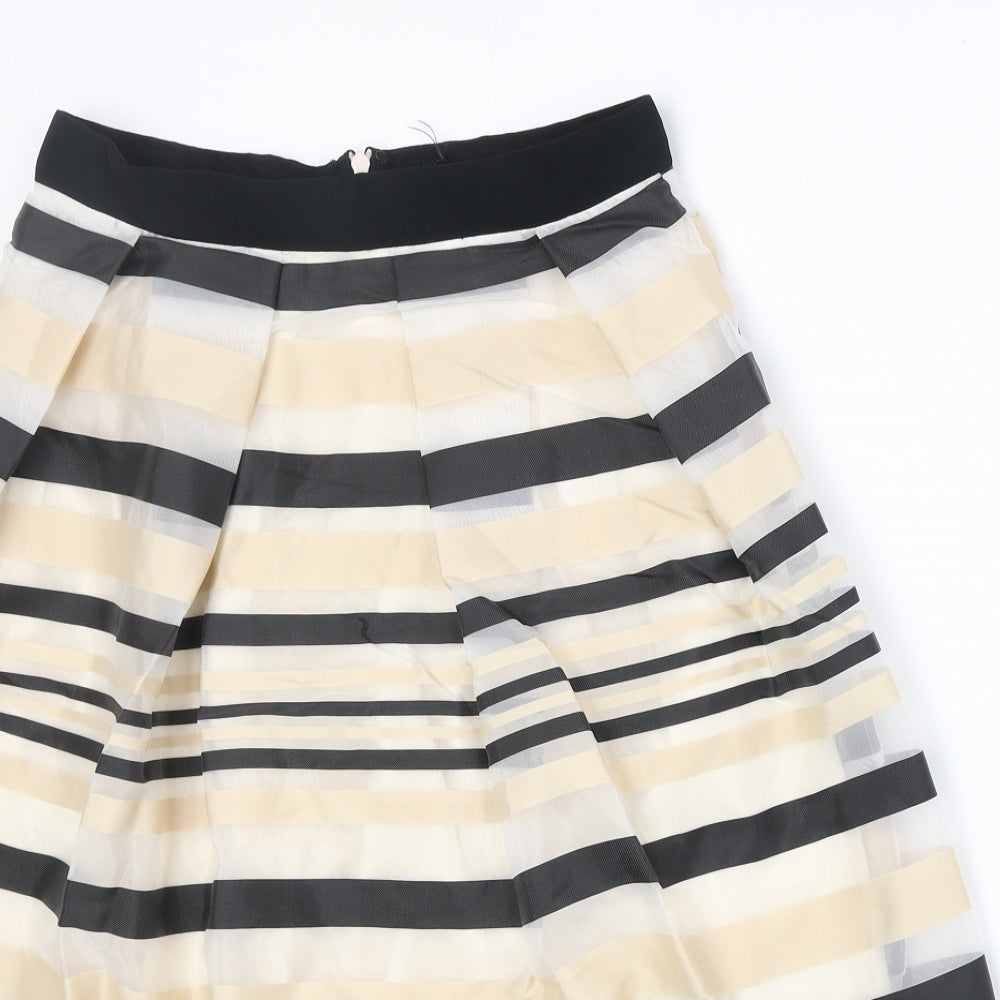Preworn Womens Beige Striped Polyester Tulip Skirt Size 10 Zip