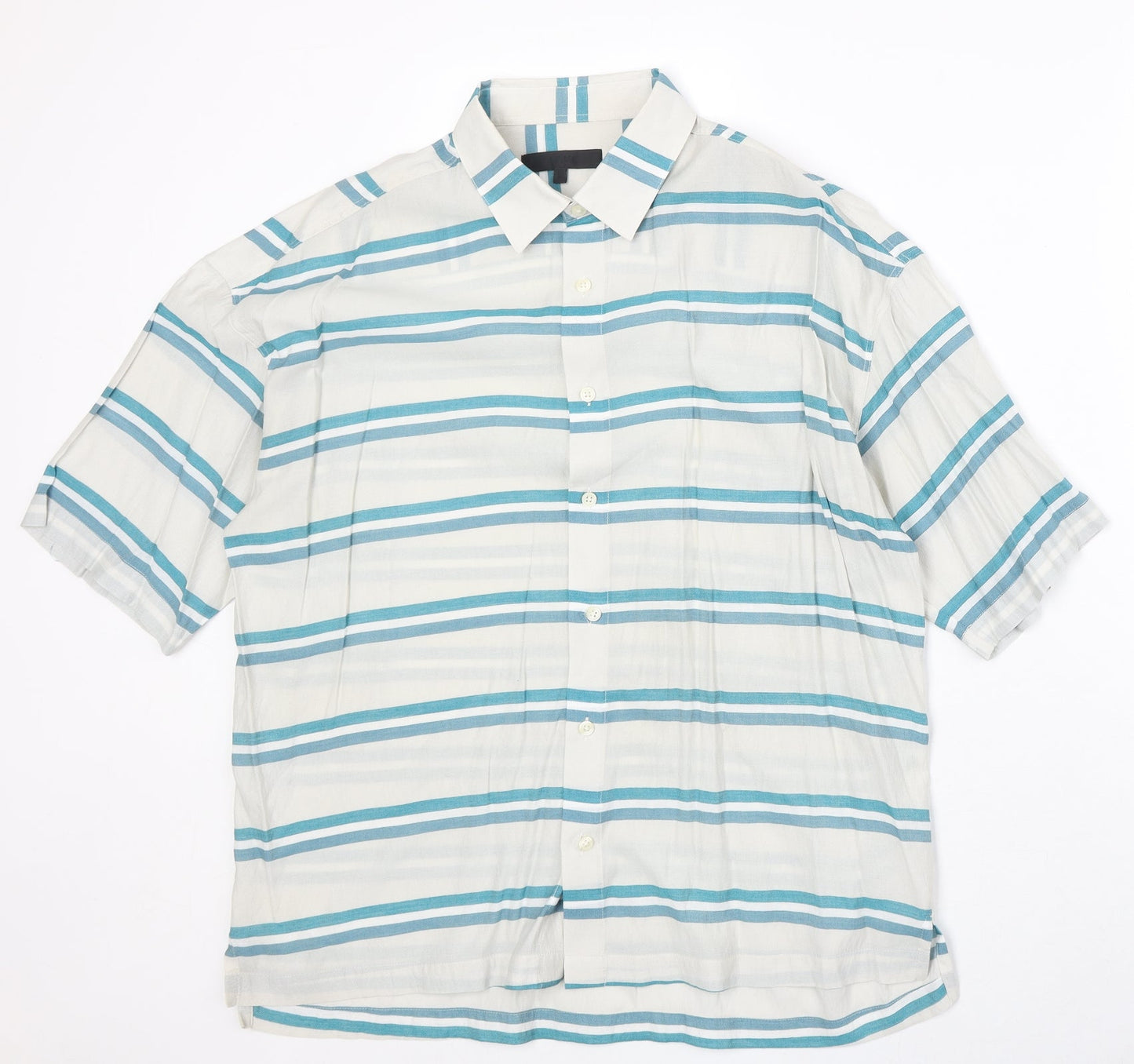 Menace Mens Blue Striped Polyester Button-Up Size M Collared Button