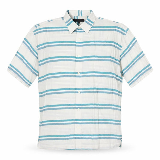 Menace Mens Blue Striped Polyester Button-Up Size M Collared Button