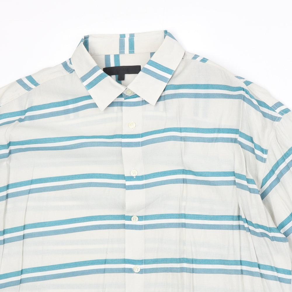 Menace Mens Blue Striped Polyester Button-Up Size M Collared Button