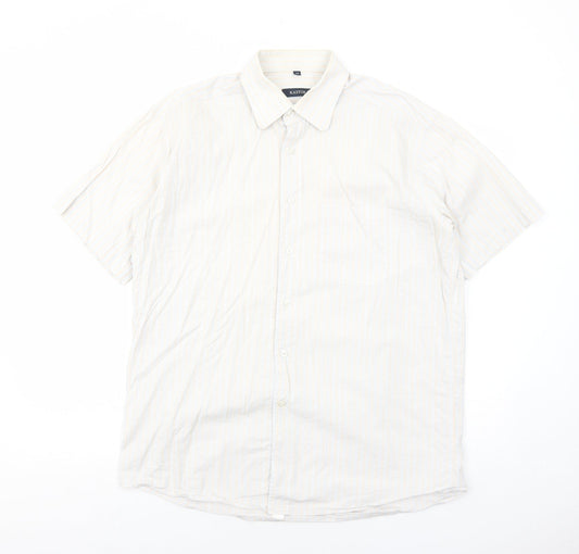 Kastor Mens White Striped Cotton Button-Up Size 42 Collared Button