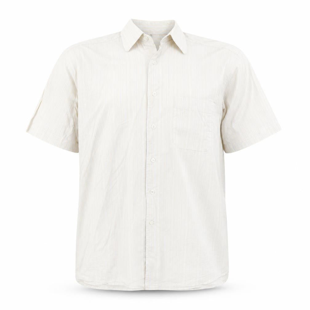 Kastor Mens White Striped Cotton Button-Up Size 42 Collared Button