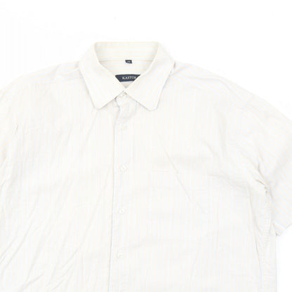 Kastor Mens White Striped Cotton Button-Up Size 42 Collared Button