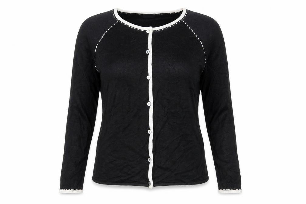 Anne Brooks Womens Black Round Neck Acrylic Cardigan Jumper Size 10