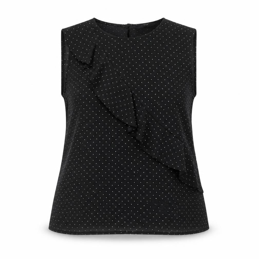 F&F Womens Black Polka Dot Polyester Basic Blouse Size 10 Round Neck