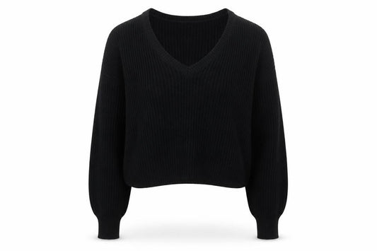 Cotton Candy LA Womens Black V-Neck Acrylic Pullover Jumper Size S