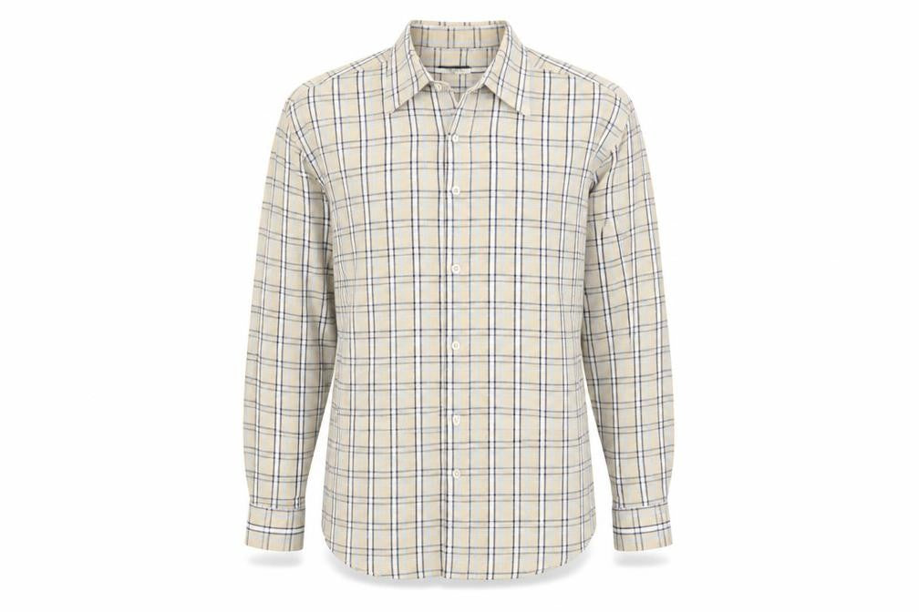 Dunnes Stores Mens Beige Plaid Cotton Button-Up Size S Collared Button