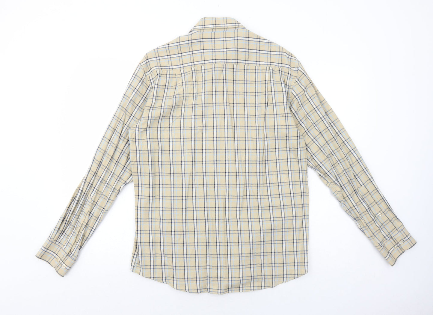 Dunnes Stores Mens Beige Plaid Cotton Button-Up Size S Collared Button