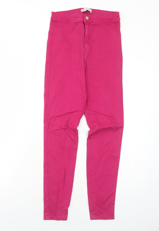 Bershka Womens Pink Cotton Skinny Jeans Size 10 Regular Zip