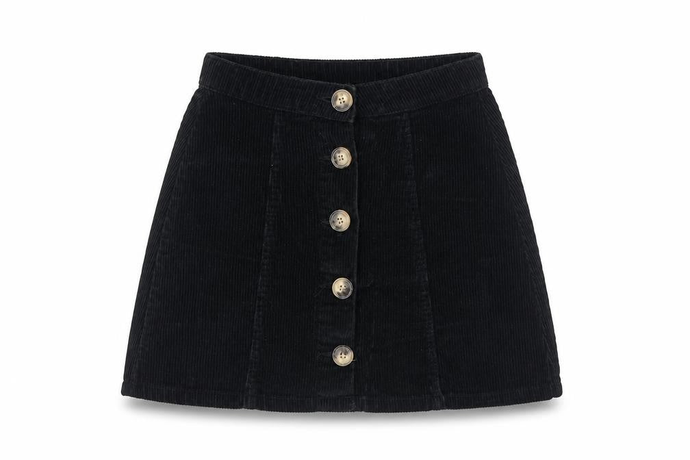 Primark Womens Black Cotton A-Line Skirt Size 4 Button