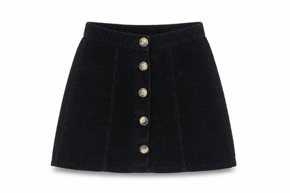 Primark Womens Black Cotton A-Line Skirt Size 4 Button
