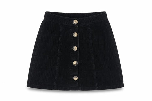 Primark Womens Black Cotton A-Line Skirt Size 4 Button