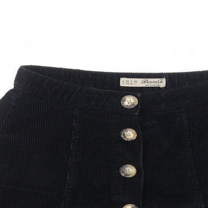 Primark Womens Black Cotton A-Line Skirt Size 4 Button