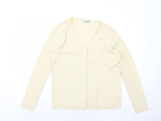 E.B Design Womens Ivory V-Neck Polyacrylate Fibre Cardigan Jumper Size S