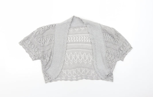 Ethel Austin Womens Silver V-Neck Geometric Acrylic Cardigan Jumper Size XL
