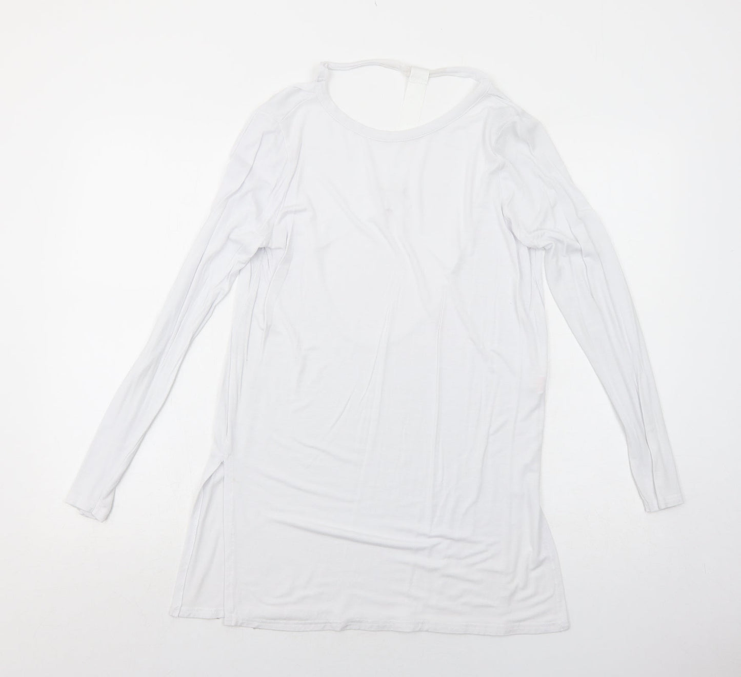 Missguided Womens White Viscose Basic T-Shirt Size 6 Round Neck - Open Back