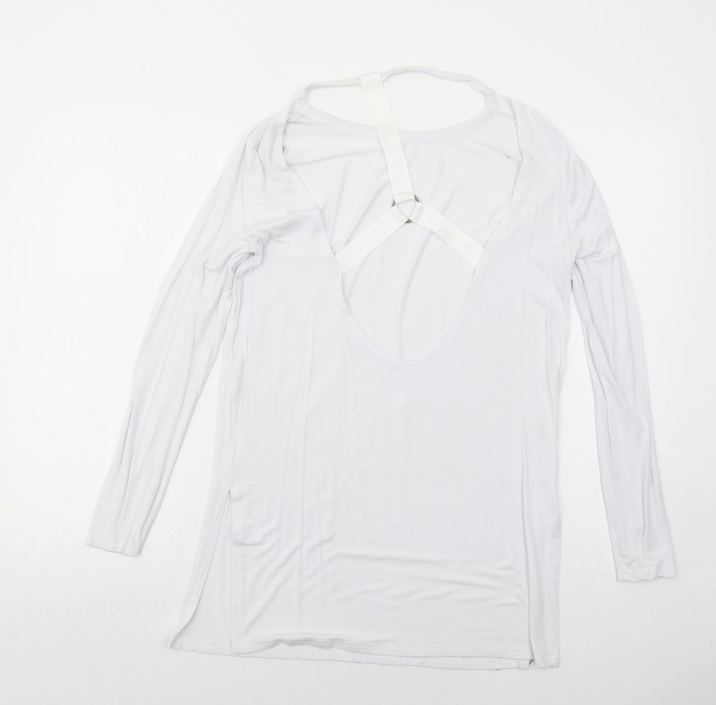 Missguided Womens White Viscose Basic T-Shirt Size 6 Round Neck - Open Back