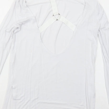 Missguided Womens White Viscose Basic T-Shirt Size 6 Round Neck - Open Back
