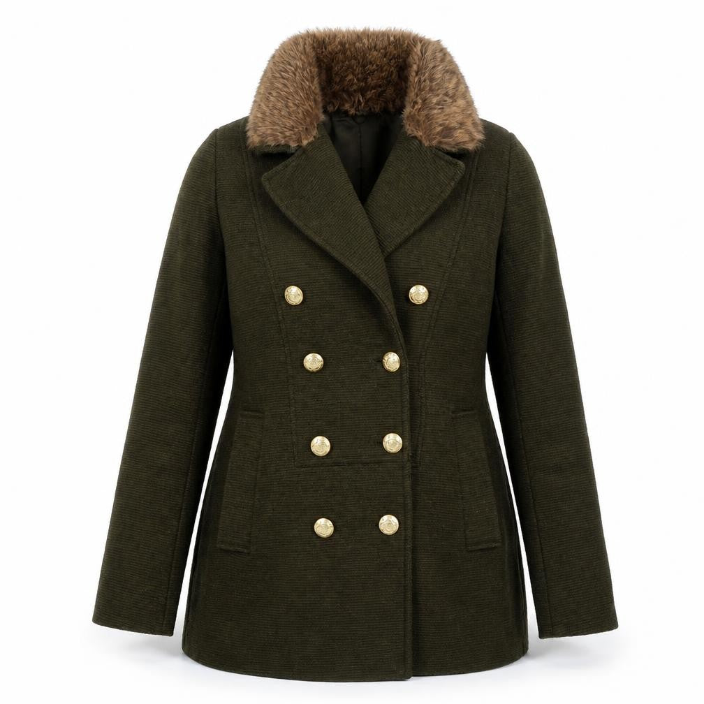 A&G Womens Green Pea Coat Coat Size L Button
