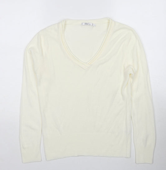 M&Co Womens Ivory V-Neck Acrylic Pullover Jumper Size L