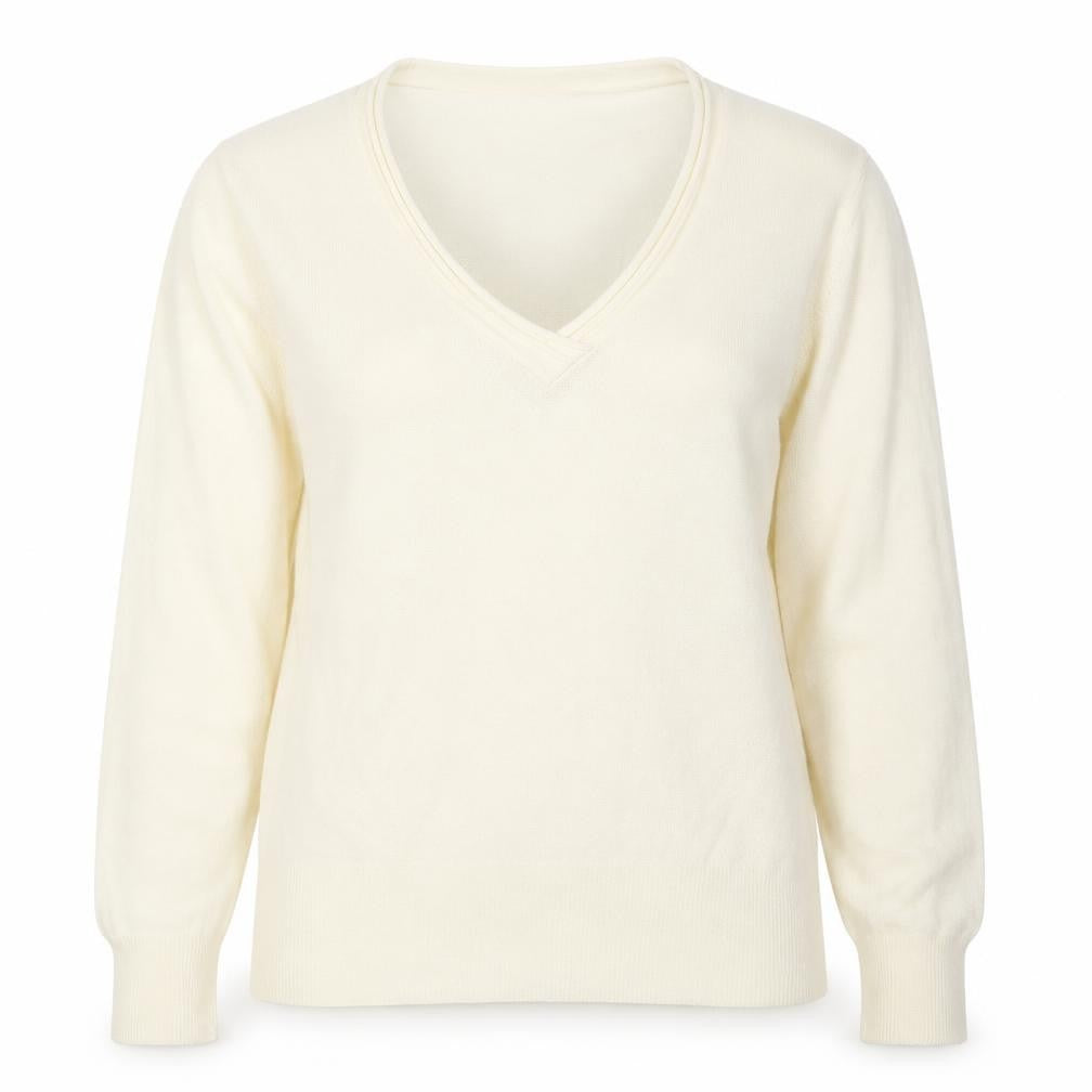 M&Co Womens Ivory V-Neck Acrylic Pullover Jumper Size L