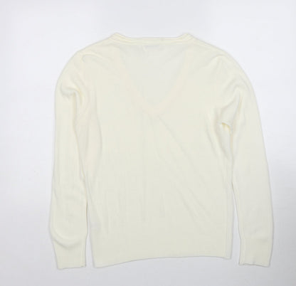 M&Co Womens Ivory V-Neck Acrylic Pullover Jumper Size L