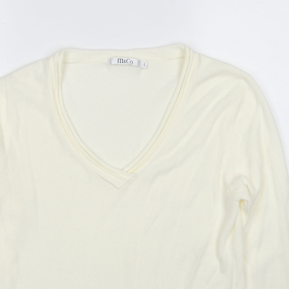 M&Co Womens Ivory V-Neck Acrylic Pullover Jumper Size L