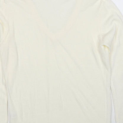 M&Co Womens Ivory V-Neck Acrylic Pullover Jumper Size L