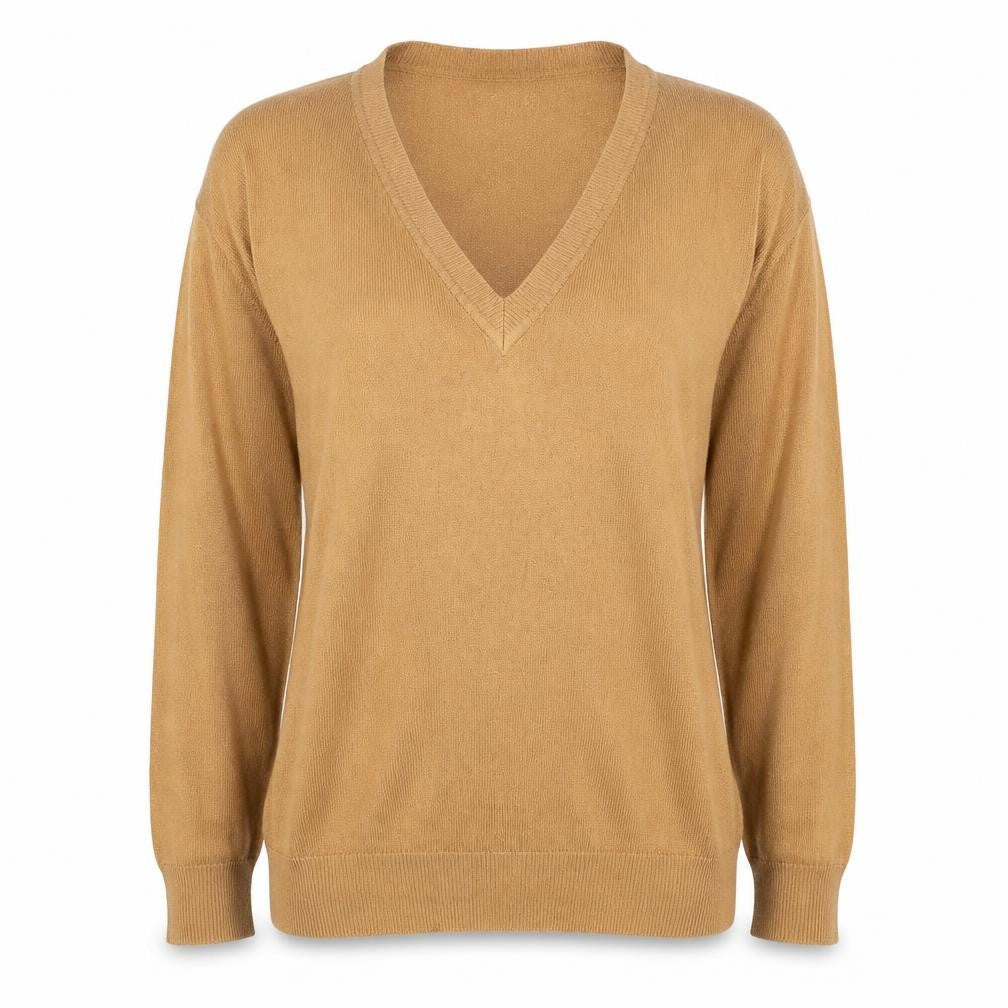 FOREVER 21 Womens Beige V-Neck Acrylic Pullover Jumper Size S Pullover