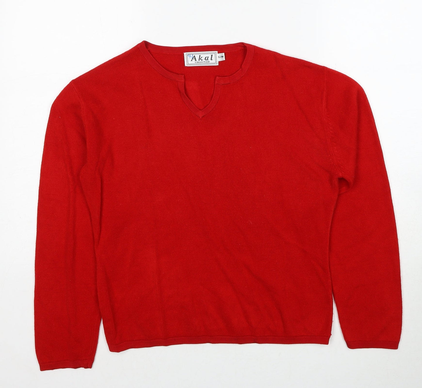 Akal Collection Womens Red V-Neck Acrylic Pullover Jumper Size S - Size S/M