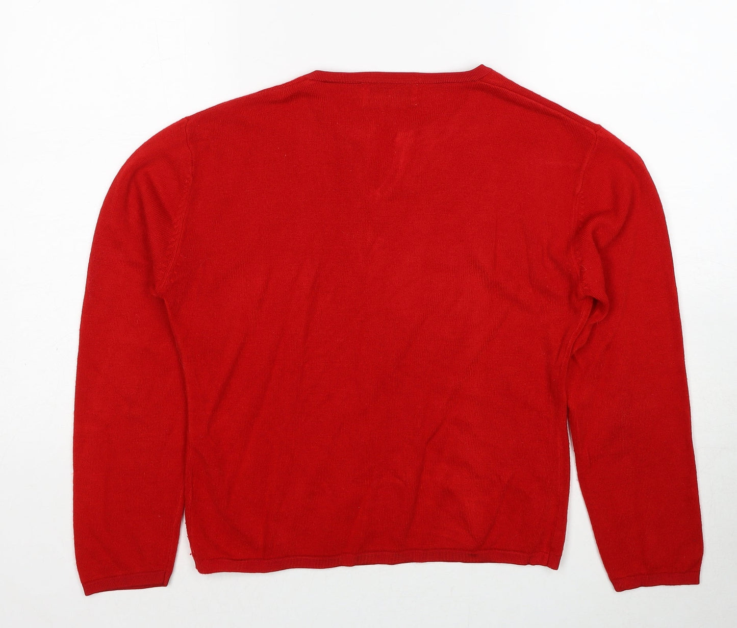 Akal Collection Womens Red V-Neck Acrylic Pullover Jumper Size S - Size S/M